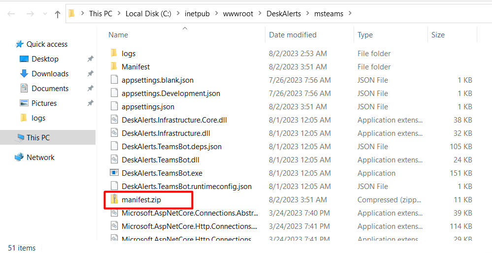 Locating manifests.zip File