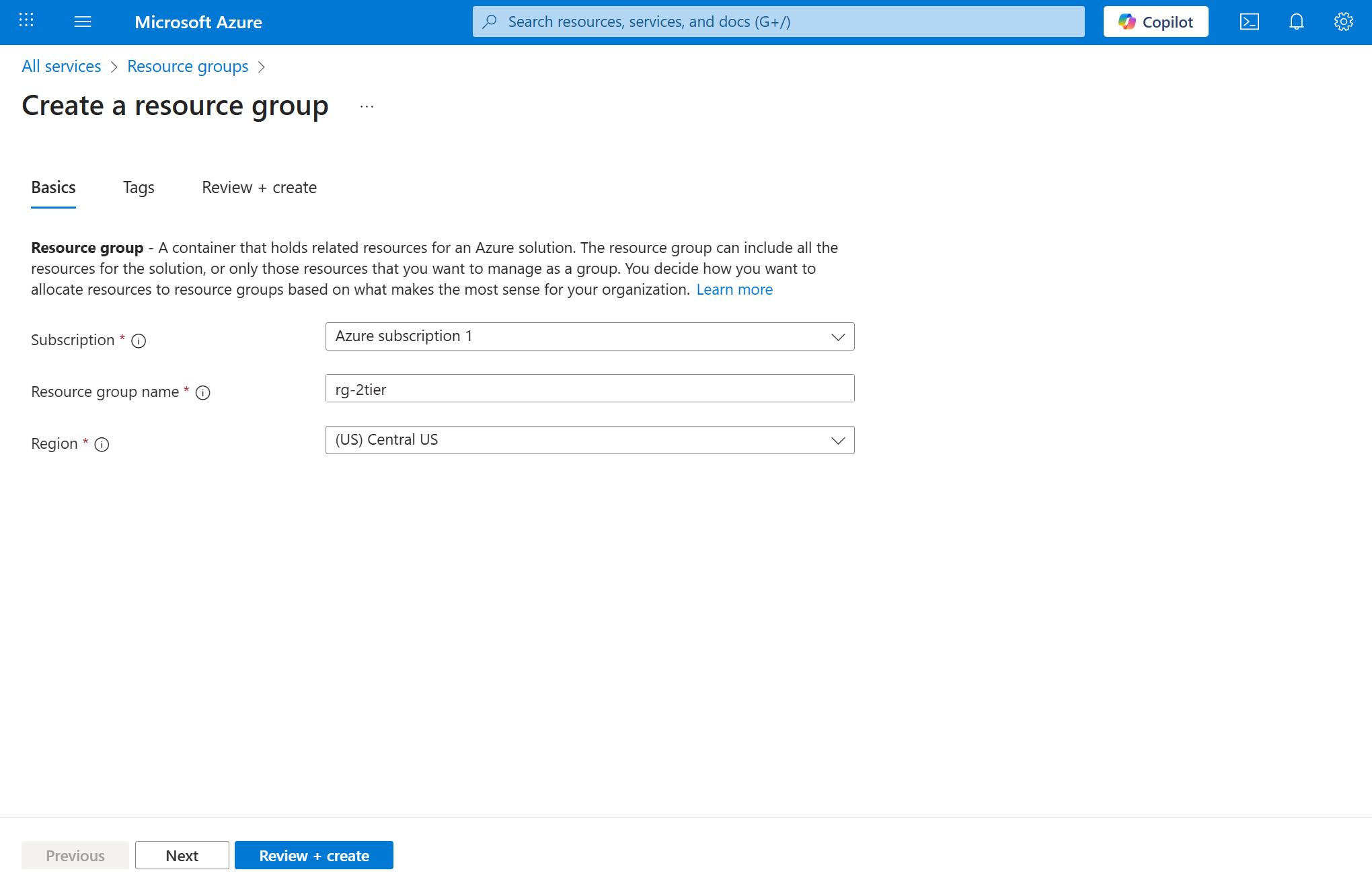 create resource group