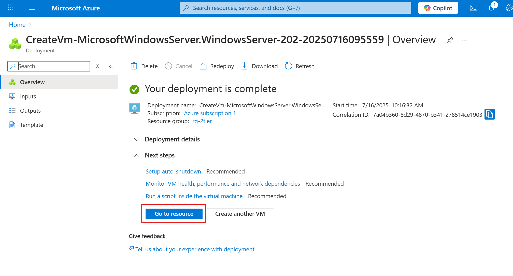 vm deployment complete