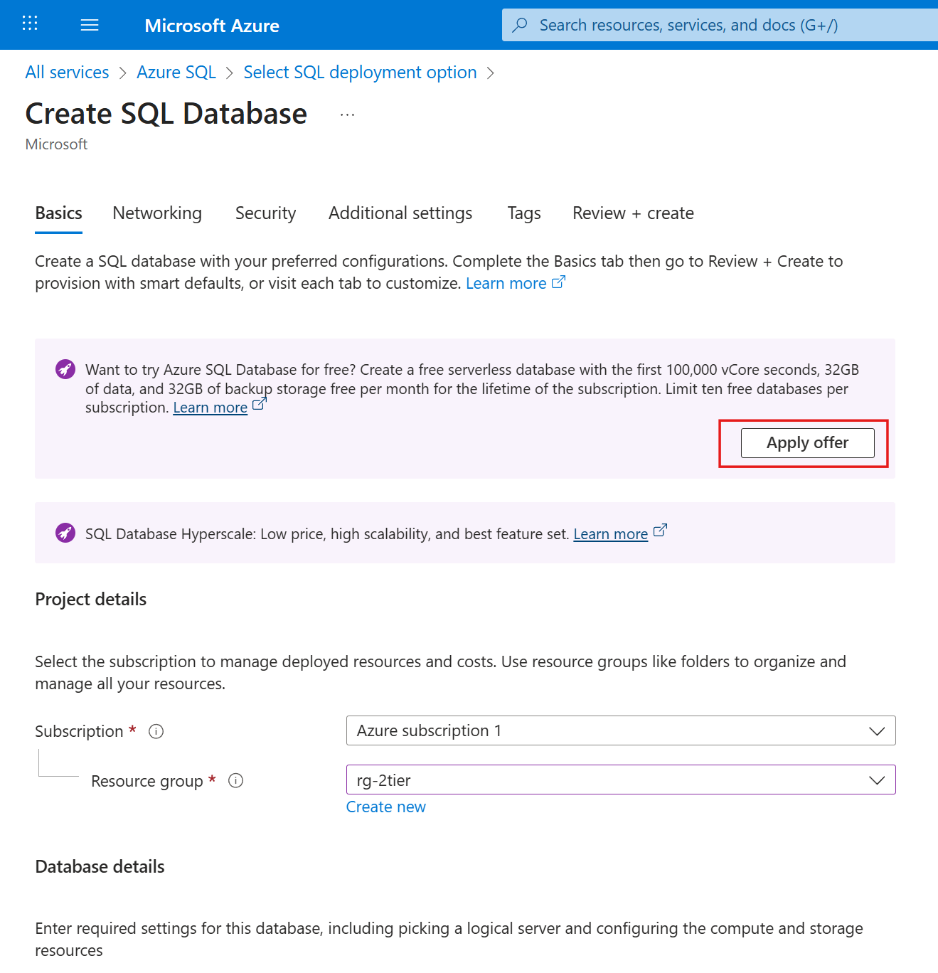 configure azure sql instance 01