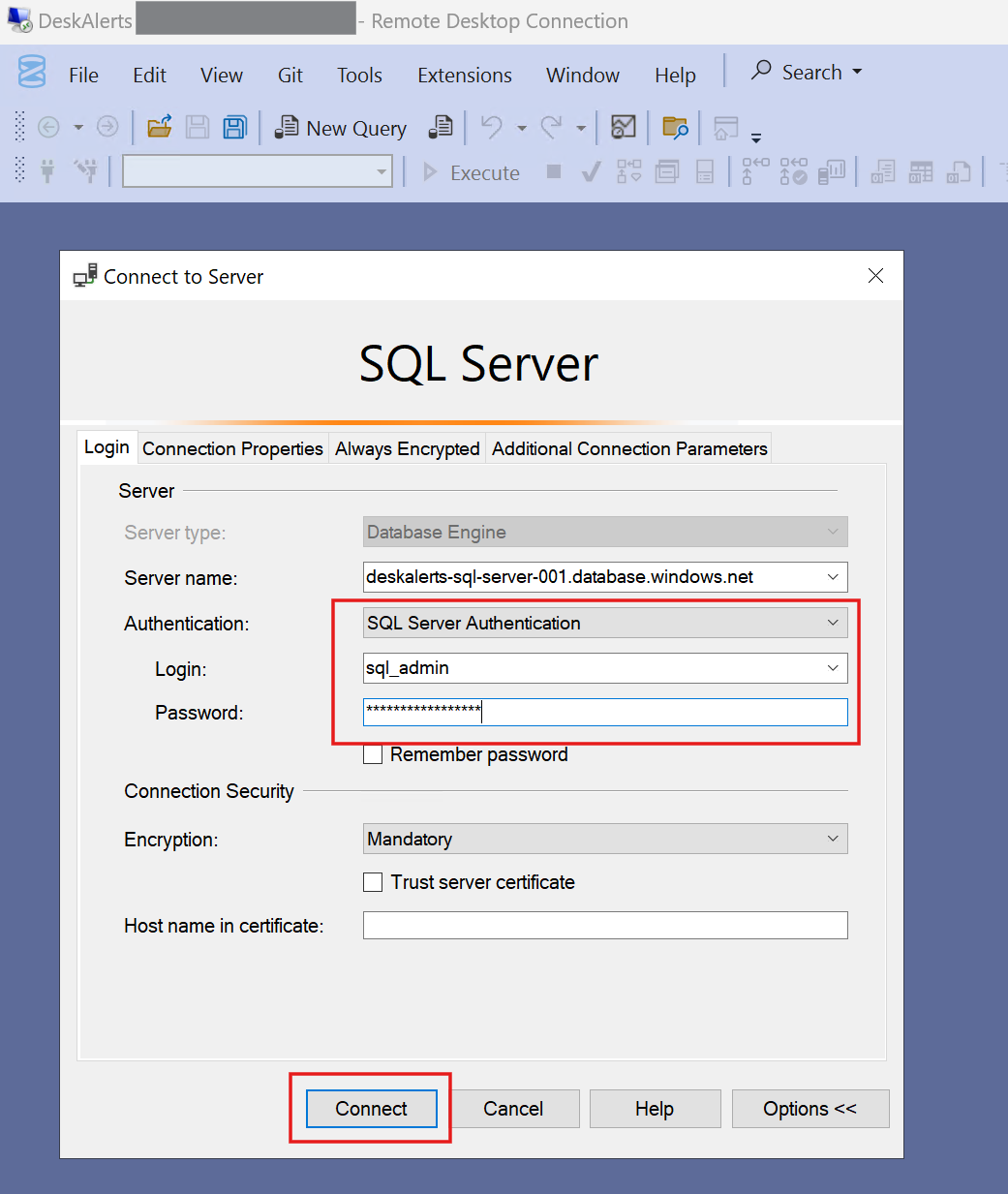 test sql connection from webserver