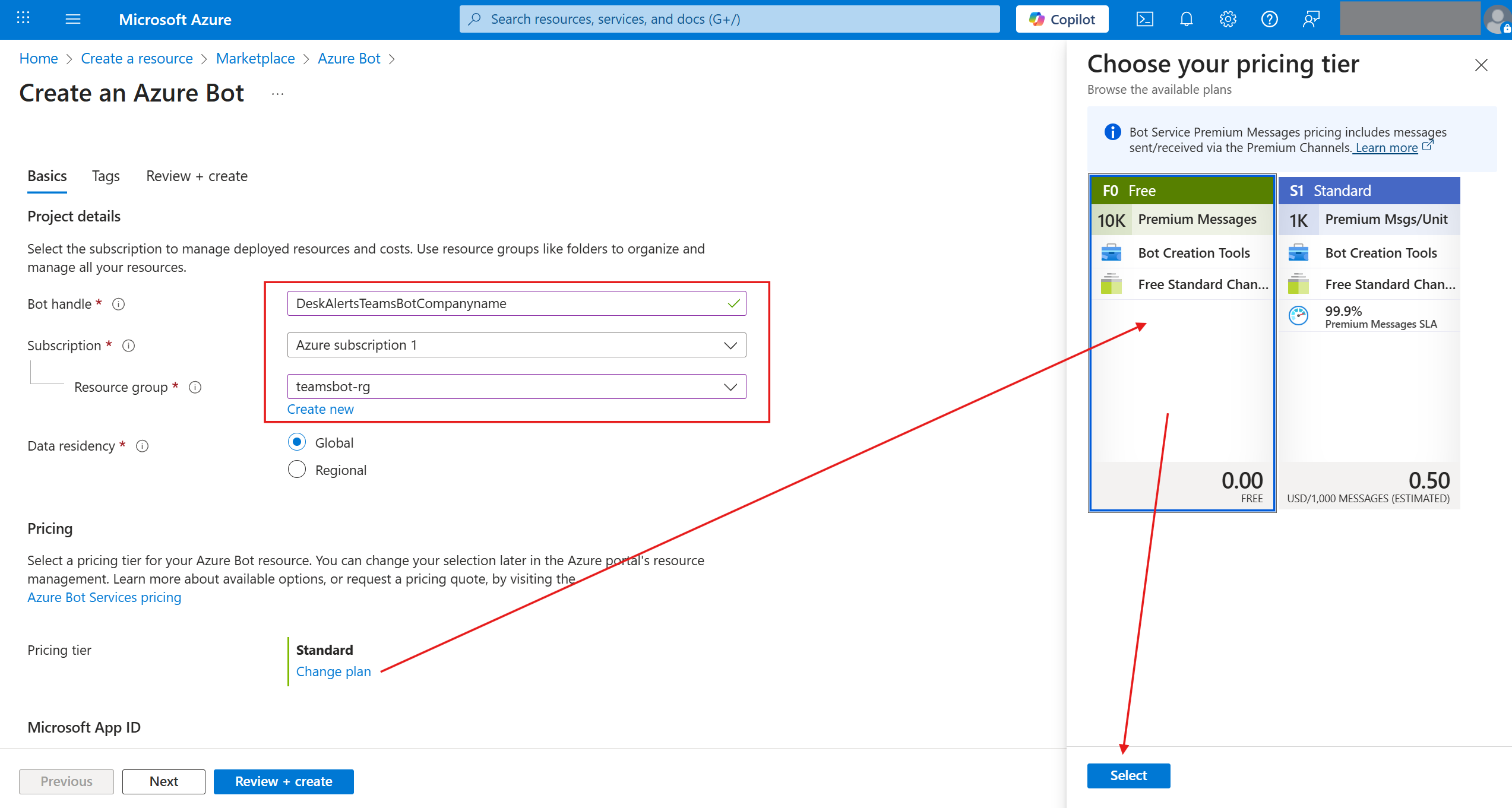 Configure Azure bot parameters