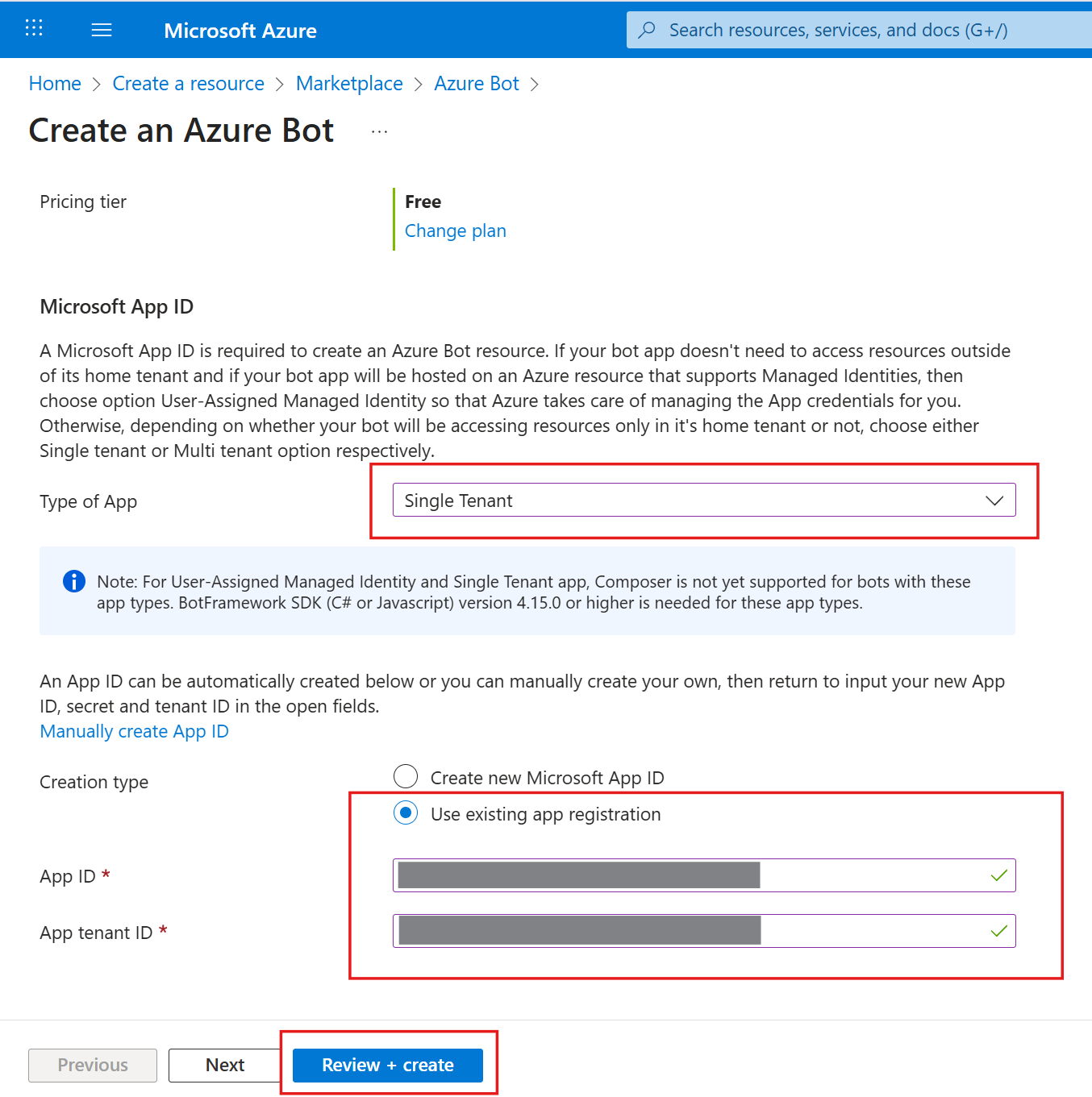 Configure Azure bot parameters
