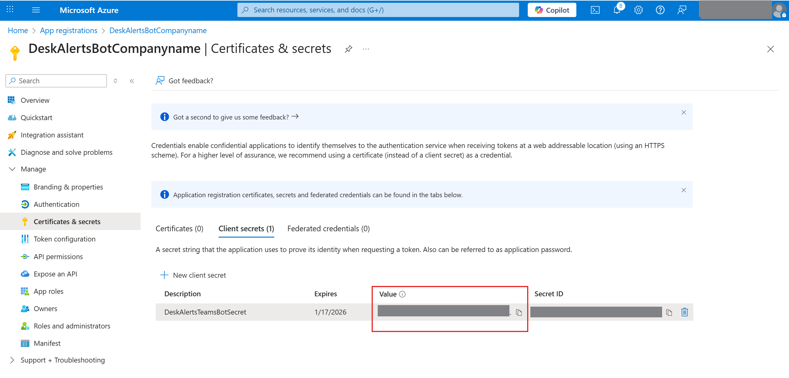 Client Secret Generated