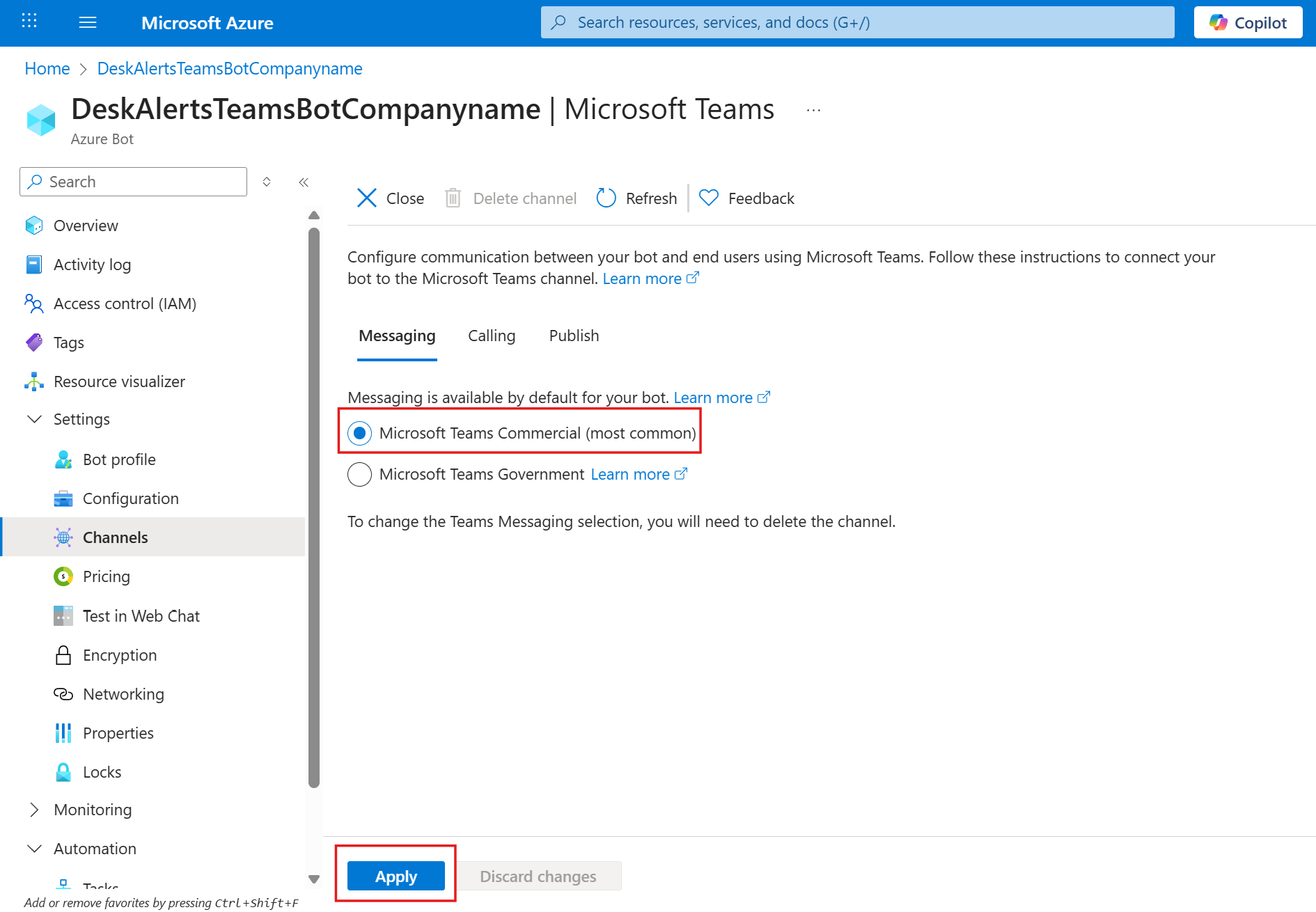 Apply channel settings